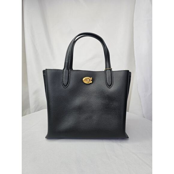 Coach Willow 24 Pebbled Leather Turnlock Tote Bag Purse Black NWT - Picture 1 of 7